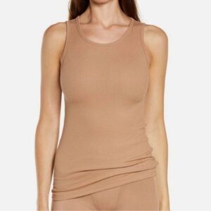 New SKIMS Womens Boyfriend Ribbed Tank Top XXS Sienna Skintone Neutral Basic
